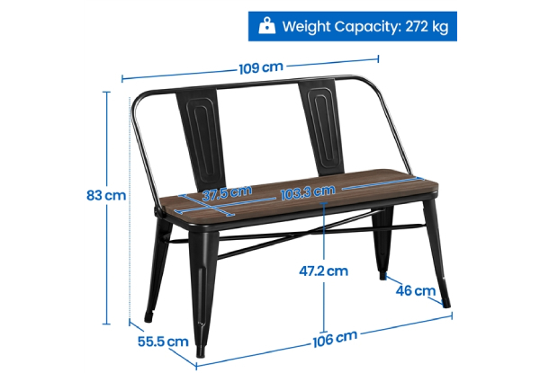 Two-Pack Industrial Metal Dining Bench