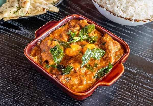 Lunch for Two People Incl. Two Curries, Two Garlic Naan & Two Plain Rice – Option for Four People - Valid for Dine-In or Takeaway