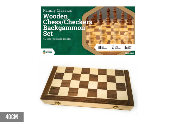 LPG Wooden Foldable Chess, Checkers & Backgammon Set - Available in Three Sizes & Option for Backgammon Set