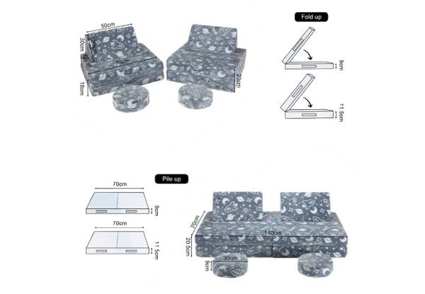 Six-Piece Kids Convertible Modular Sofa Set - Two Options Available