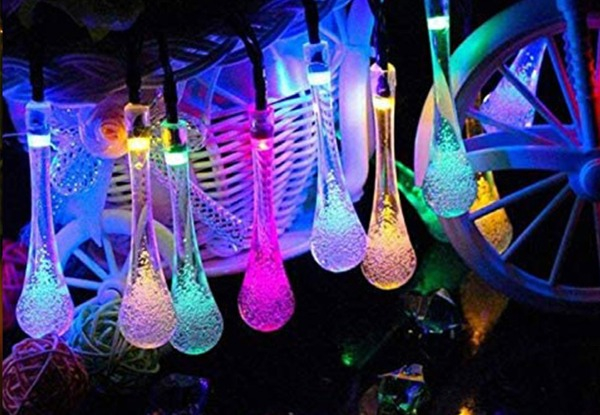 10m Water Drop LED Solar String Light - Two Colours Available & Option for Two-Pack