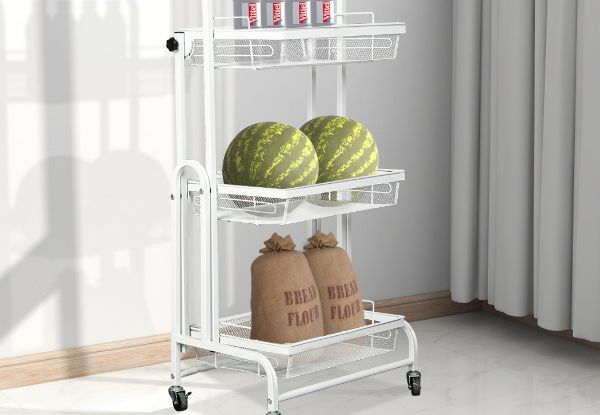 Levede Three-Tier Swivel Kitchen Cart Shelf Rack with Wheels