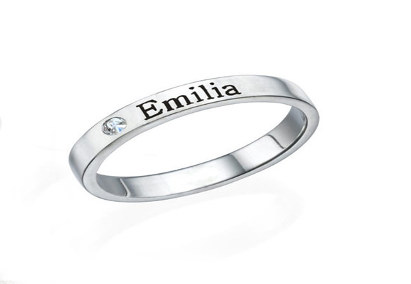 Personalised Name & Birthstone Ring in 925 Sterling Silver