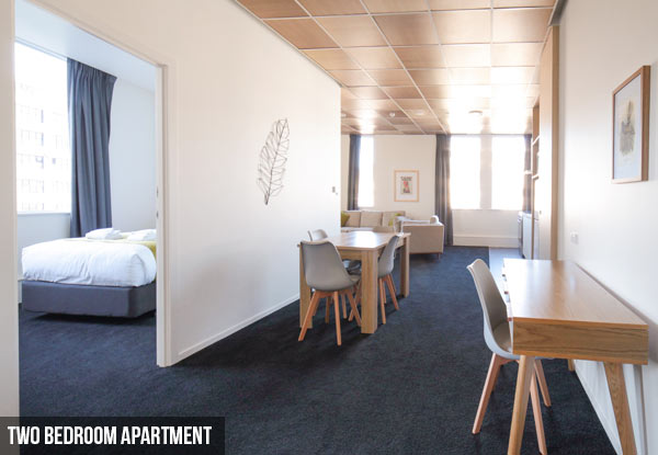 One-Night Summer Wellington Getaway for up to Four-People in a Two-Bedroom Apartment incl. Unlimited Wifi, $40 Dining Voucher & Gym Access to Les Mills - Options for Two-, or Three-Night Stays