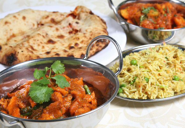 Two Curries with Shared Rice & Naan Bread for Two People - Options for Four, Six or Eight People