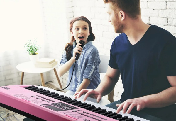 Portable 61-Key Electronic Keyboard with Mic & Stand - Two Colours Available