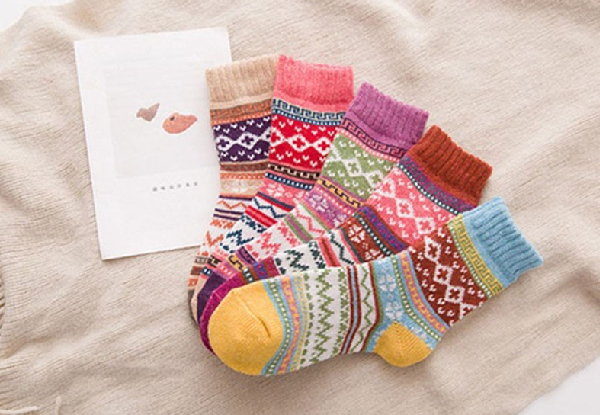 Five Pairs of Women's Winter Thermal Socks - Option for 10-Pairs