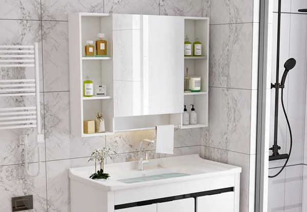 Bathroom Mirror Cabinet with Six-Compartments