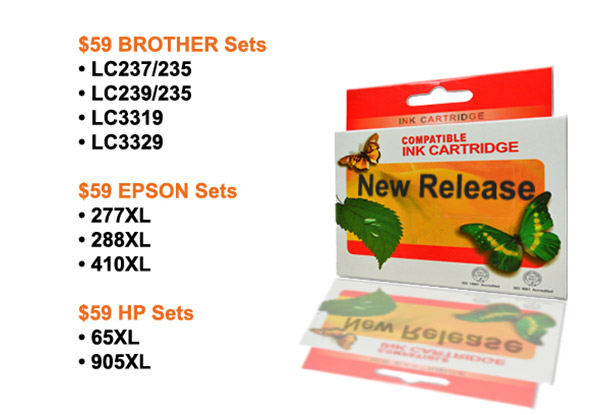 Five Ink-Cartridges Compatible with Epson, Brother or Canon Printers - Options for a Set of Premium Ink Cartridges, Hewlett Packard Ink Cartridges or New Release Cartridges with Free Delivery