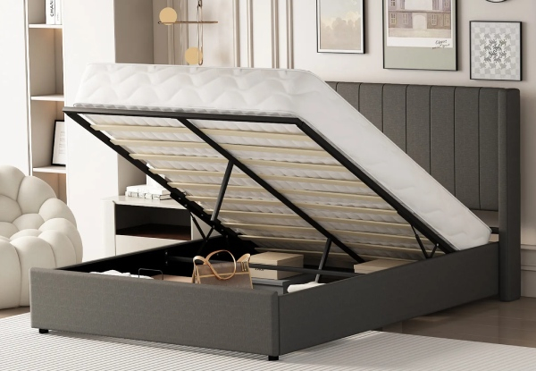 Wooden Bed Frame with Hydraulic Storage System - Available in Two Styles & Two Sizes