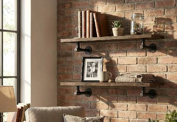 Two-Pack Industrial Floating Wall Shelves - Three Options Available