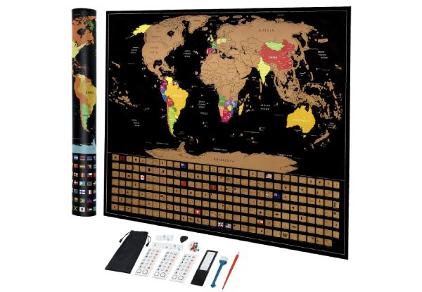 Large Deluxe Edition Scratch Off Map of The World incl. Accessories Set - Option for Two
