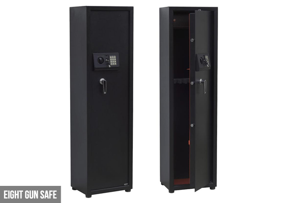 $199 for a Lockable Three Rifle Storage Safe, $249 for a Five Rifle Safe, or $279 for an Eight Rifle Storage Safe