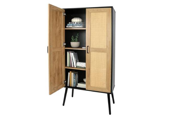 Tall Bedroom Storage Cabinet with Rattan Doors