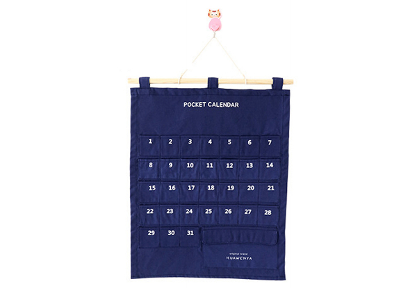 Cotton Monthly Calendar Pocket Chart - Available in Three Colours & Option for Two-Pack