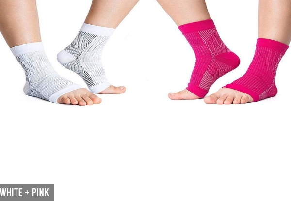 Two Pairs of Foot Ankle Compression Socks - Three Colours & Two Sizes Available