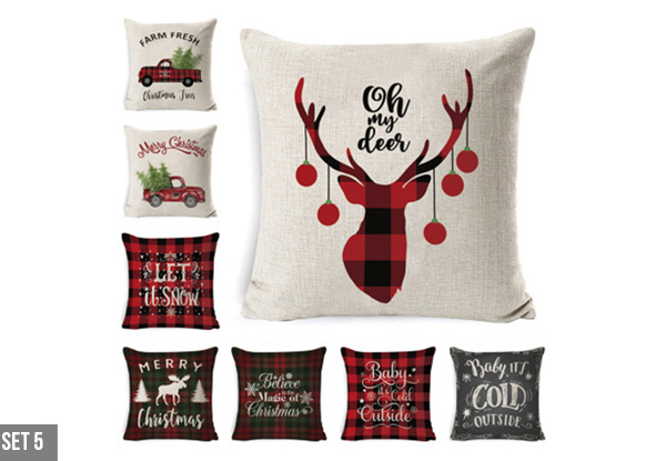 Four-Pack of Christmas Printed Pillowcases Cushion Covers - Option for Eight Pack