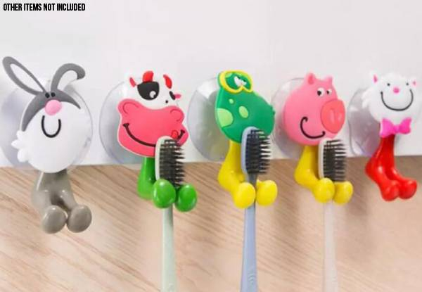 Two Five-Piece Sets of Animal Shape Toothbrush Holders with Suction Mount