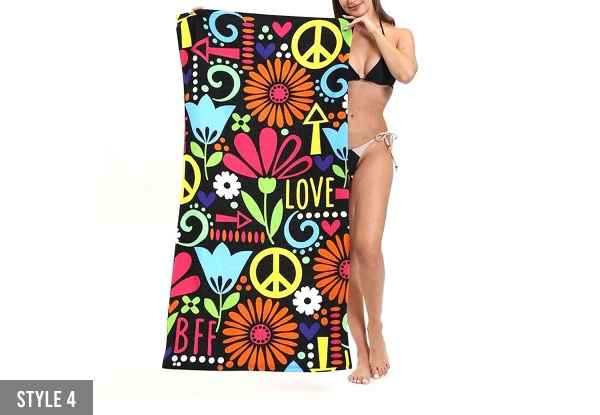 Absorbent Microfibre Beach Towel - Available in Four Styles & Options for Two-Pack