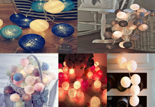 Battery Powered Cotton Ball String Lights - Five Colours Available