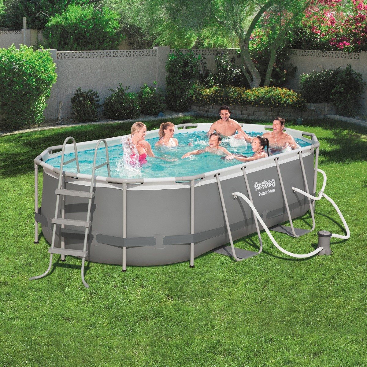 Bestway 4.27m Power Steel Frame Above-Ground Oval Pool Set with Filter Pump