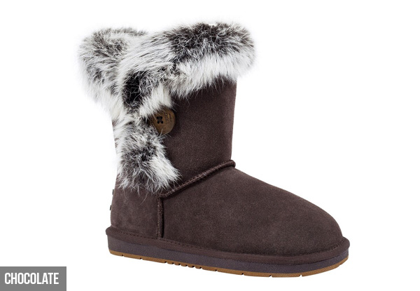 Auzland Women's 'Fame' Australian Sheepskin Fur Trim with Single Button UGG Boots - Three Colours & Six Sizes Available