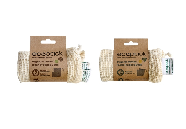 Five-Pack of Organic String Produce Bags - Incl. Cotton Fairtrade String Bag with Option for Long or Short handles
