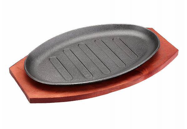 Sizzling Iron Steak Plate with Wooden Base - Option for Two