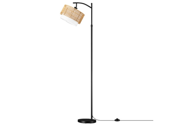 Black LED Floor Lamp with Rattan Lampshade