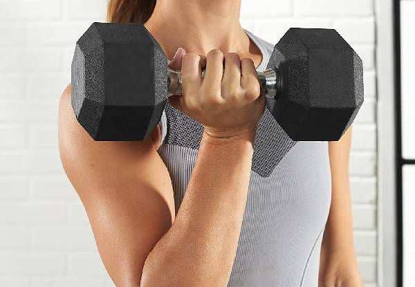 Two Rubber Encased Hex Dumbbell Hand Weights - Four Weight Options Available