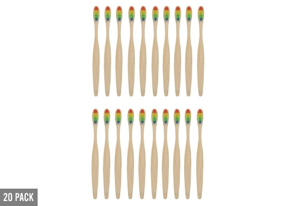 Five-Pack of Eco-Friendly Bamboo Toothbrushes with Rainbow Bristles - Option for up to 20-Pack