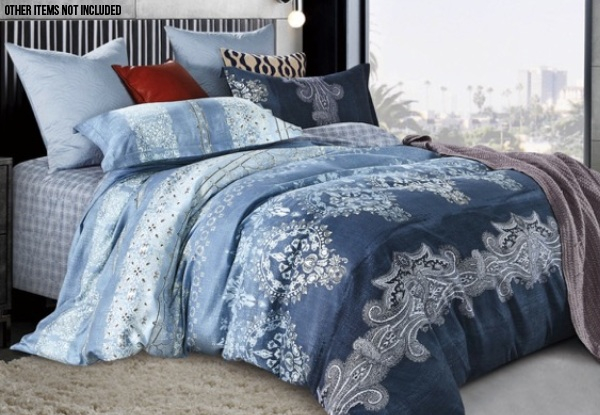 1000TC Three-Piece Blue Printed Reversible Duvet Cover Set with Oxford Pillow Case - Three Sizes Available