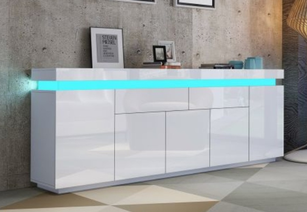 Five-Door Wood Sideboard Cabinet Buffet Table with RGB LED