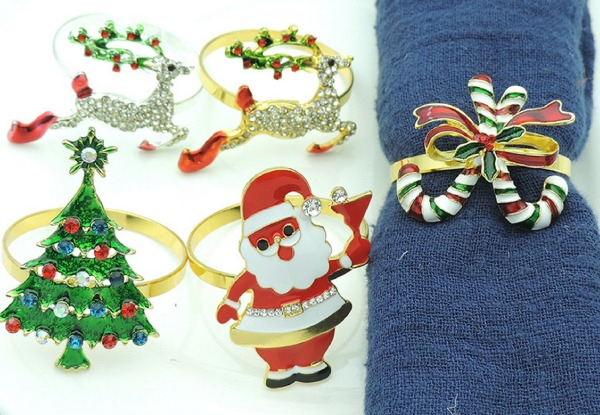 Four-Pack Christmas Napkin Rings - Five Styles Available & Option for Eight-Pack