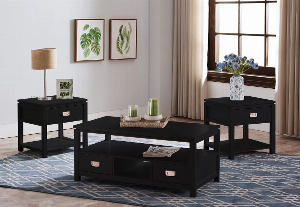 Three-Piece Solid Wood Top Living Room Table Set - Two Colours Available