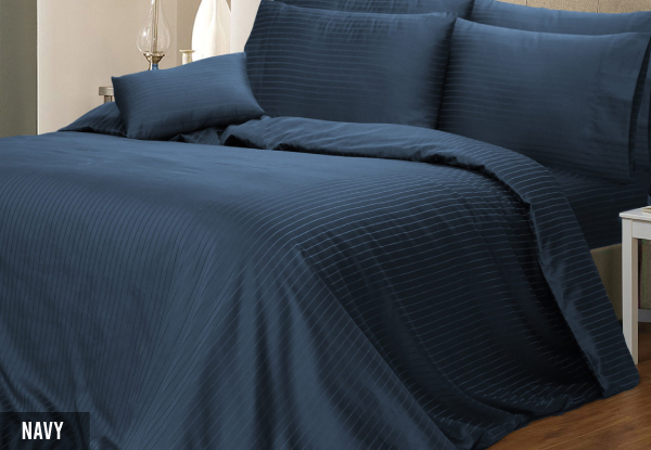 Six-Piece 1000TC Cotton Rich Pin Stripe Quilt Cover Set - Available in Five Colours & Two Sizes