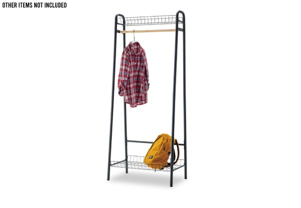 Steel Frame Wooden Clothes Garment Rack with Shelves - Two Colours Available