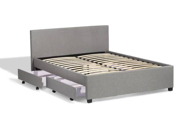 Laabaz Linen Double Bed Frame with Four-Storage Drawers