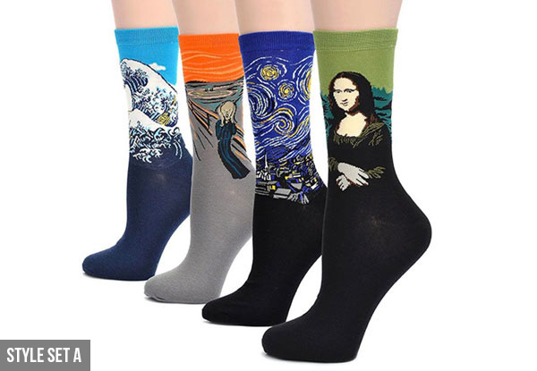 Four-Pack of Famous Icon Crew Socks - Three Style Set Available with Free Delivery