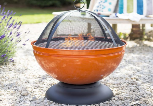 La Hacienda Globe Enamelled Orange Firebowl with Free Delivery