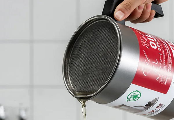 Stainless Steel Oil Container with Strainer - Available in Two Sizes & Option for Two