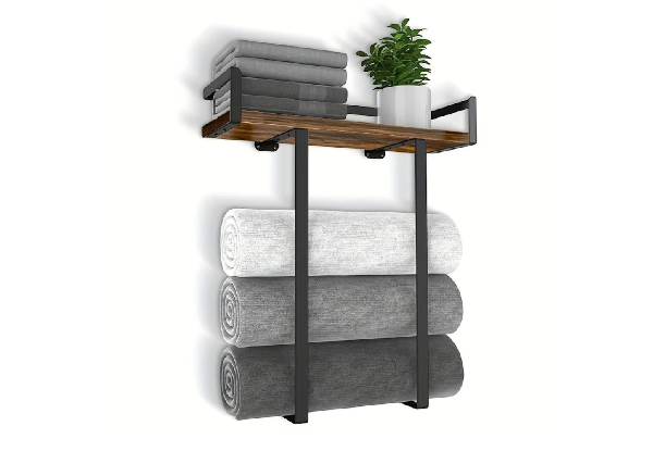 Wall Mounted Towel Rack with Wood Shelf