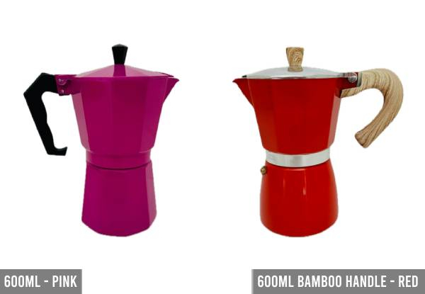 Moka Express Espresso Pot Range - Available in Two Styles, 10 Colours & Three Sizes