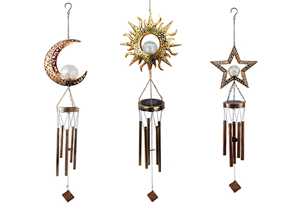 Solar Powered Outdoor Wrought Iron Hanging Wind Chime Light - Three Options Available