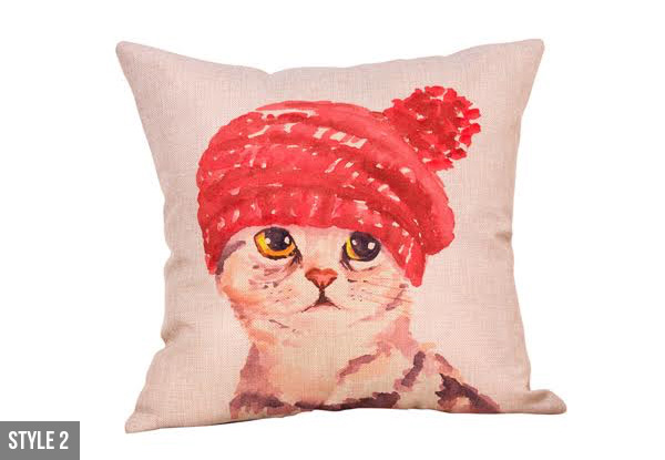 Cat Printed Linen Cushion Cover - Four Styles Available