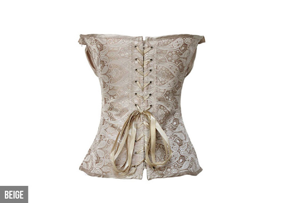 Satin Ruffle Bra Top & Brocade Corset with G-String - Eight Sizes & Three Colours Available