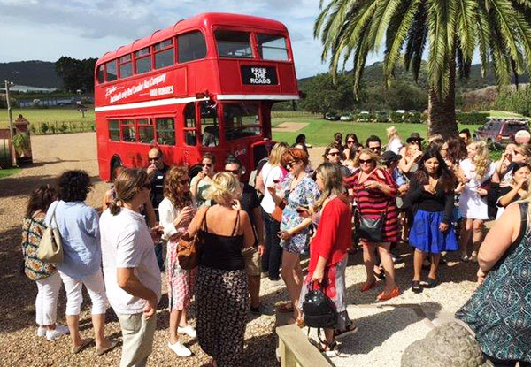 Double Decker Bus Full Day Waiheke Wine Tour incl. Two Top Vineyards - Options for up to Eight People