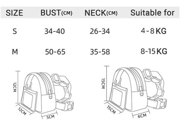 Adjustable Pet Snack Backpack Carrier with Harness - Available in Four Colours & Two Sizes