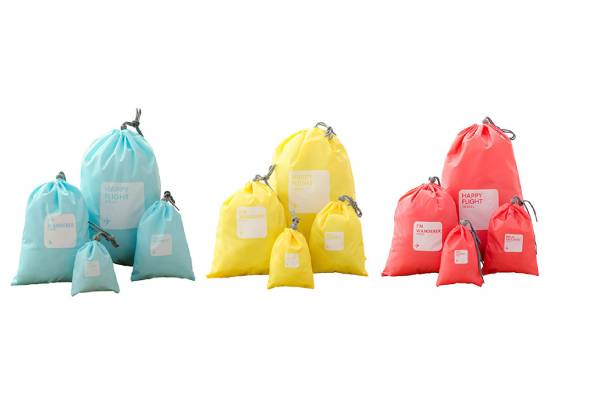 Four-Piece Travel Drawstring Storage Bag Set - Three Colours & Option for Two Available with Free Delivery