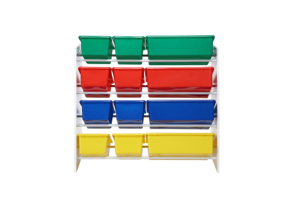 12-Bins Kids Toy Box Storage Rack - Option for 16-Bins
